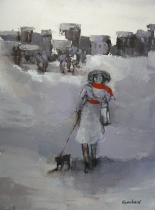 La Dame à l'Echarpe Rouge et son chien Acrylique sur toile 2015 50x70cm 